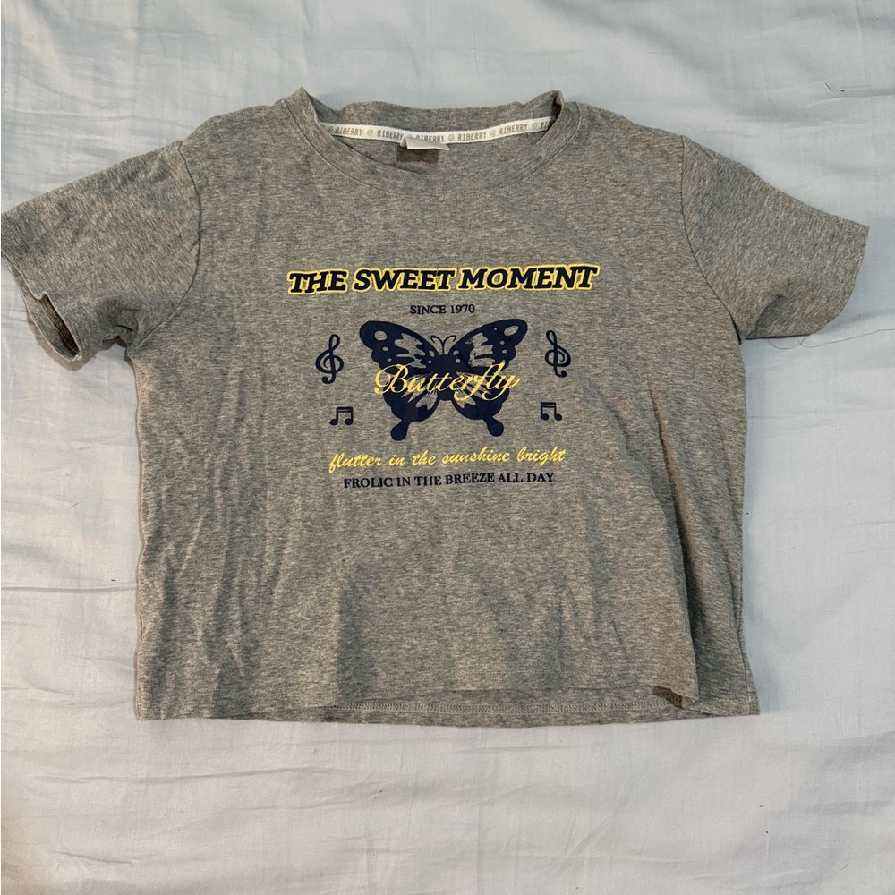 Gray T-Shirt with Butterfly Print